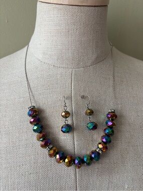 Iridescent Multicolor Bead Necklace & Earring Set